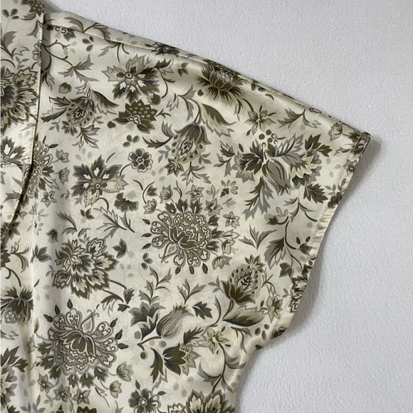 Vintage Silk Satin Tie Front Crop Top Green Floral - Picture 9 of 16